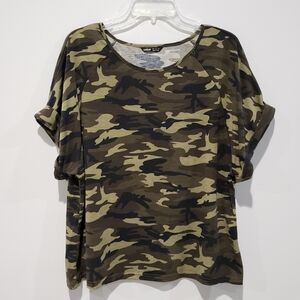 Drapey camouflage print knit top